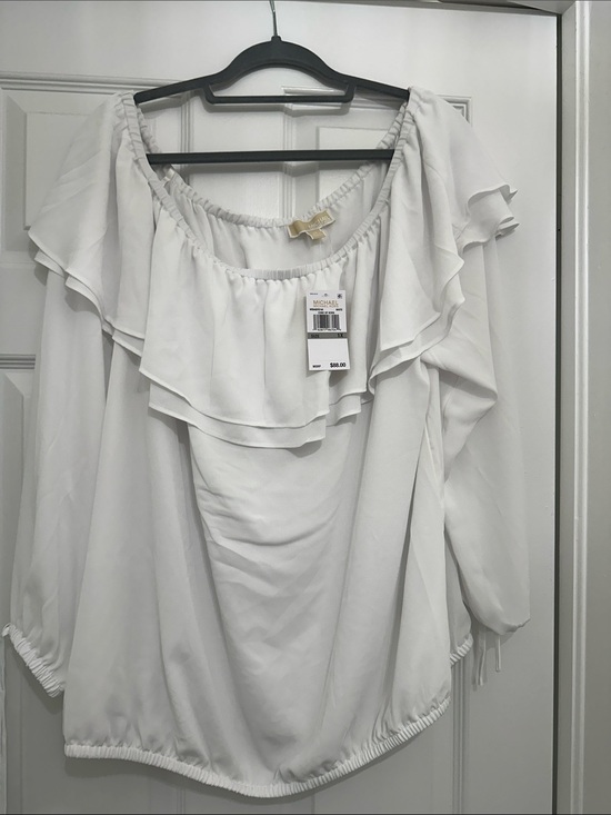 Michael Kors Tops - Michael Kors White Off-Shoulder Ruffle Blouse